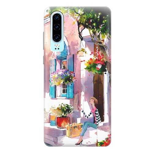Чехол RE:PA для Huawei P30 с принтом Девочка на цветущей улочке в Фианит-Ломбард