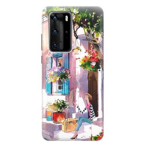 Чехол RE:PA для Huawei P40 Pro с принтом Девочка на цветущей улочке в Фианит-Ломбард