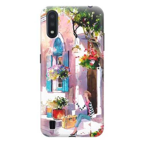 Чехол RE:PA для Samsung Galaxy A01 с принтом Девочка на цветущей улочке в Фианит-Ломбард