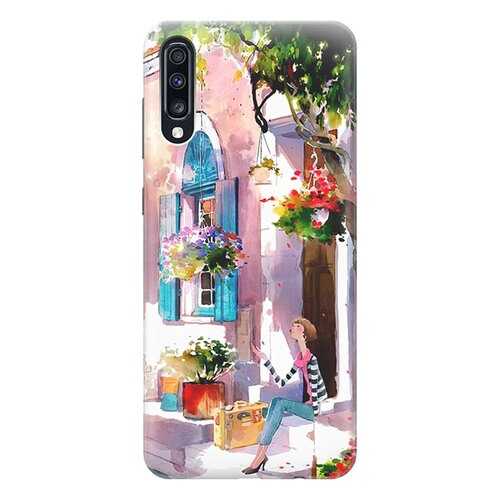 Чехол RE:PA для Samsung Galaxy A70 с принтом Девочка на цветущей улочке в Фианит-Ломбард