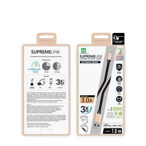 Кабель Amazingthing SupremeLink MFi Ultimate Speed USB-iP Gold 1m 3A в Фианит-Ломбард