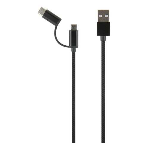 Кабель Red Line LX01 2 в 1 USB-microUSB+Type-C 2A neylon, Black в Фианит-Ломбард