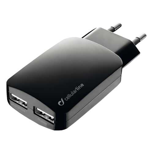 Сетевое зарядное устройство Cellular Line 2 USB 3,1A Black в Фианит-Ломбард