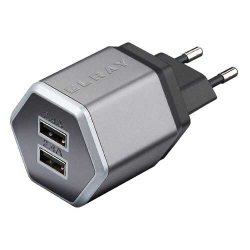 Сетевое зарядное устройство Elray 2 USB 4,8A Silver в Фианит-Ломбард