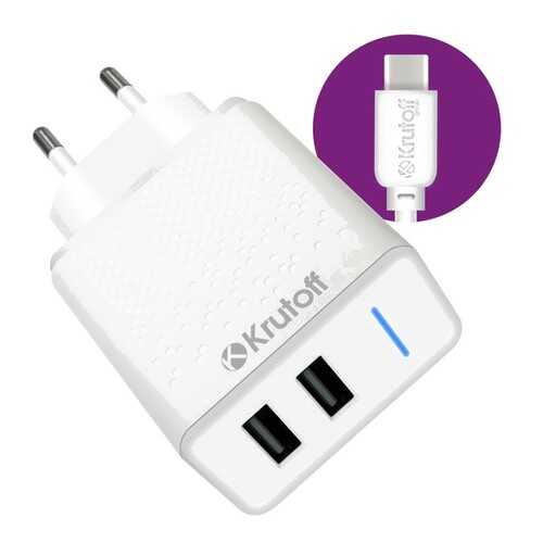 Сетевое зарядное устройство Krutoff CH-07C 2xUSB, 2.4A + кабель USB Type-C (white) в Фианит-Ломбард