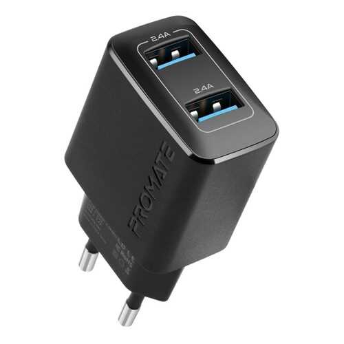 Сетевое зарядное устройство Promate BiPlug 2хUSB 2.4A, 12W (black) в Фианит-Ломбард