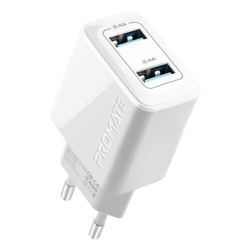 Сетевое зарядное устройство Promate BiPlug 2хUSB 2.4A, 12W (white) в Фианит-Ломбард