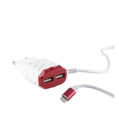 Сетевое зарядное устройство Red Line 2 USB+8pin для Apple, 2.1A, Red в Фианит-Ломбард