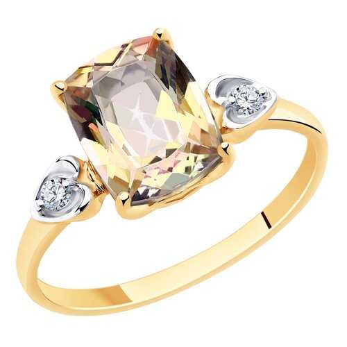 Кольцо женское SOKOLOV из золота с топазом и фианитами Swarovski 715725 р.18.5 в Фианит-Ломбард