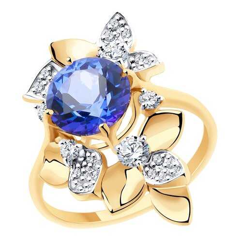 Кольцо женское SOKOLOV из золота с топазом и фианитами Swarovski 715942 р.17.5 в Фианит-Ломбард