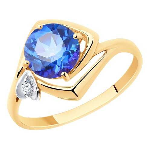 Кольцо женское SOKOLOV из золота с топазом и фианитом Swarovski 715888 р.16.5 в Фианит-Ломбард
