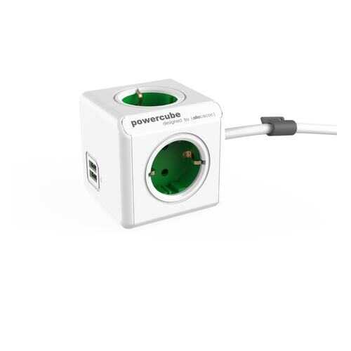 Удлинитель Allocacoc PowerCube Extended 1402GN/DEEUPC, 5 розеток, 1,5 м, White/Green в Фианит-Ломбард