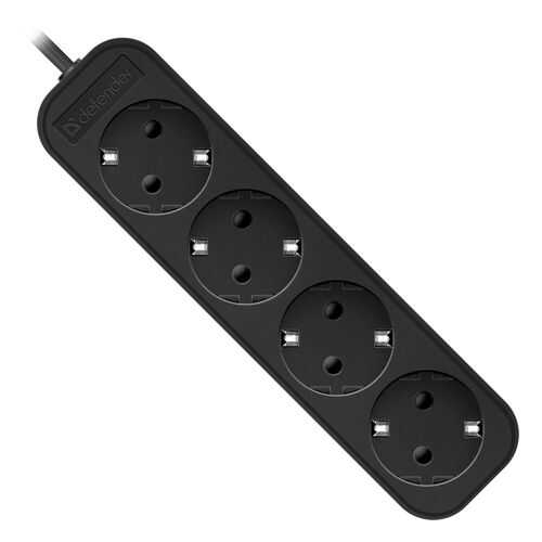 Удлинитель Defender M418, 4 розетки, 1,8 м, Black в Фианит-Ломбард