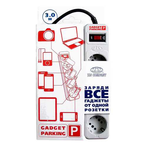 Удлинитель Gadget Parking, 4 розетки, 3 м, Grey в Фианит-Ломбард
