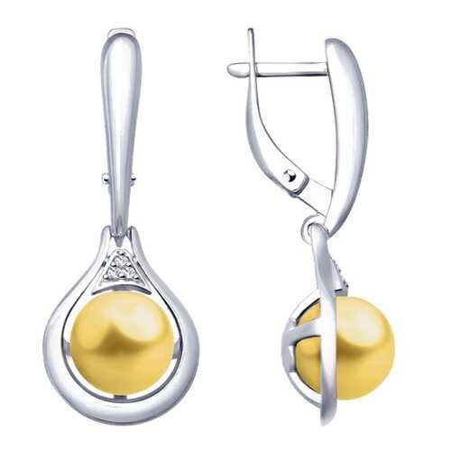 Серьги SOKOLOV из серебра с жемчугом Swarovski и фианитами 94023017 в Фианит-Ломбард